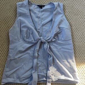 Women’s striped tie front blue and white blouse